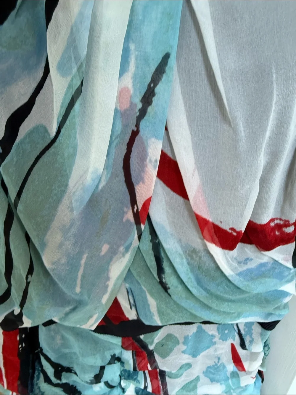 Diane von Furstenberg Silk Ruched Dress | Abstract Print | Size 4 | Sleeveless - Picture 3 of 7